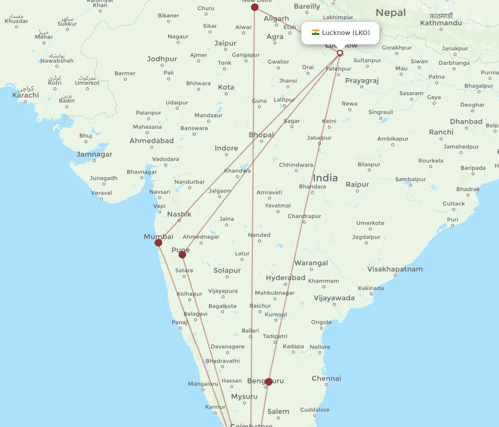 LKO-TRV flight routes