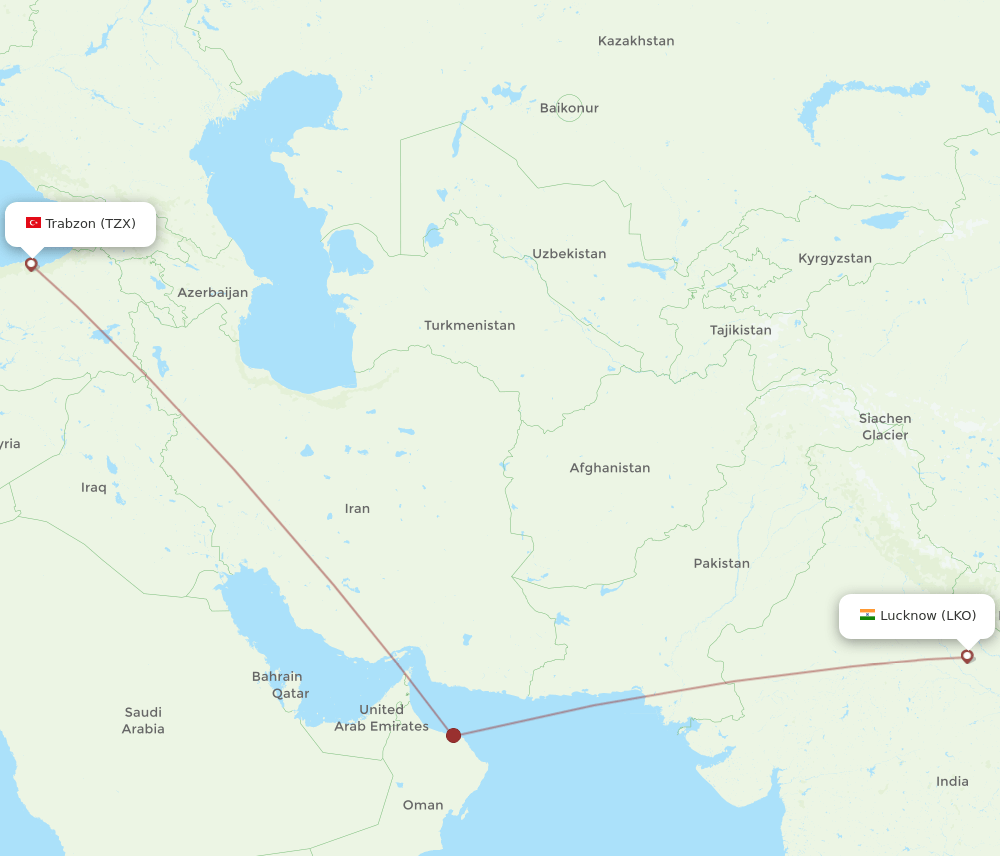 LKO to TZX flights and routes map