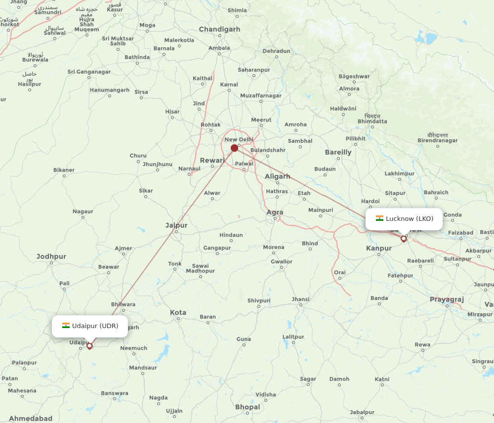 LKO-UDR flight routes