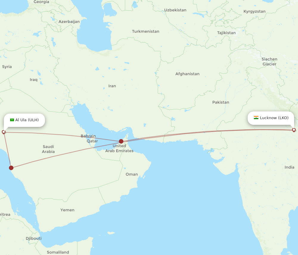 Al Ula - Lucknow route map and flight paths