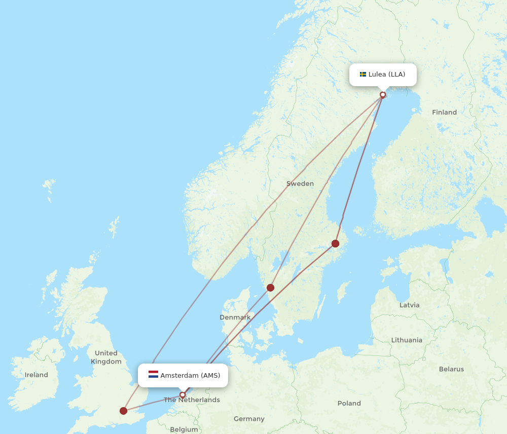 LLA to AMS flights and routes map