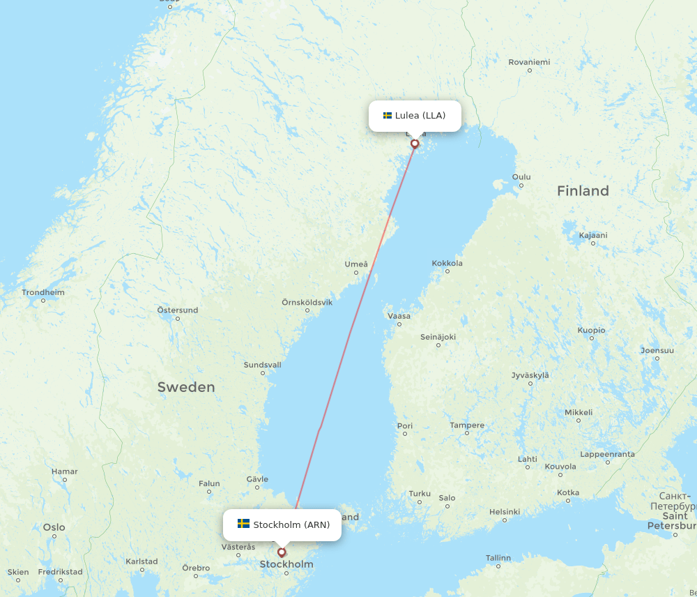 Lulea - Stockholm route map and flight paths