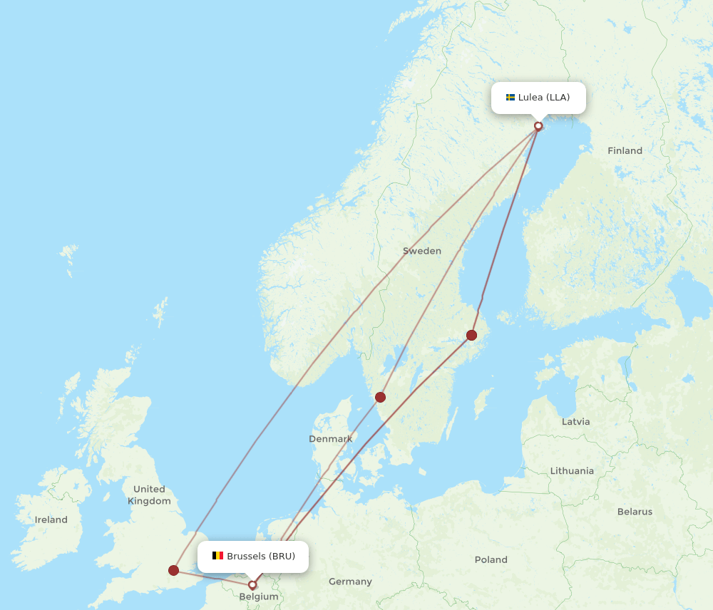 LLA-BRU flight routes