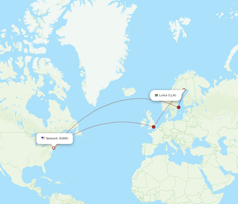 LLA to EWR flights and routes map