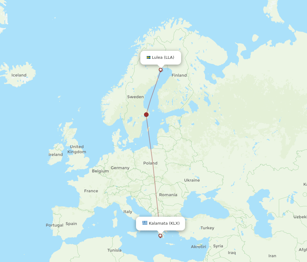 LLA to KLX flights and routes map