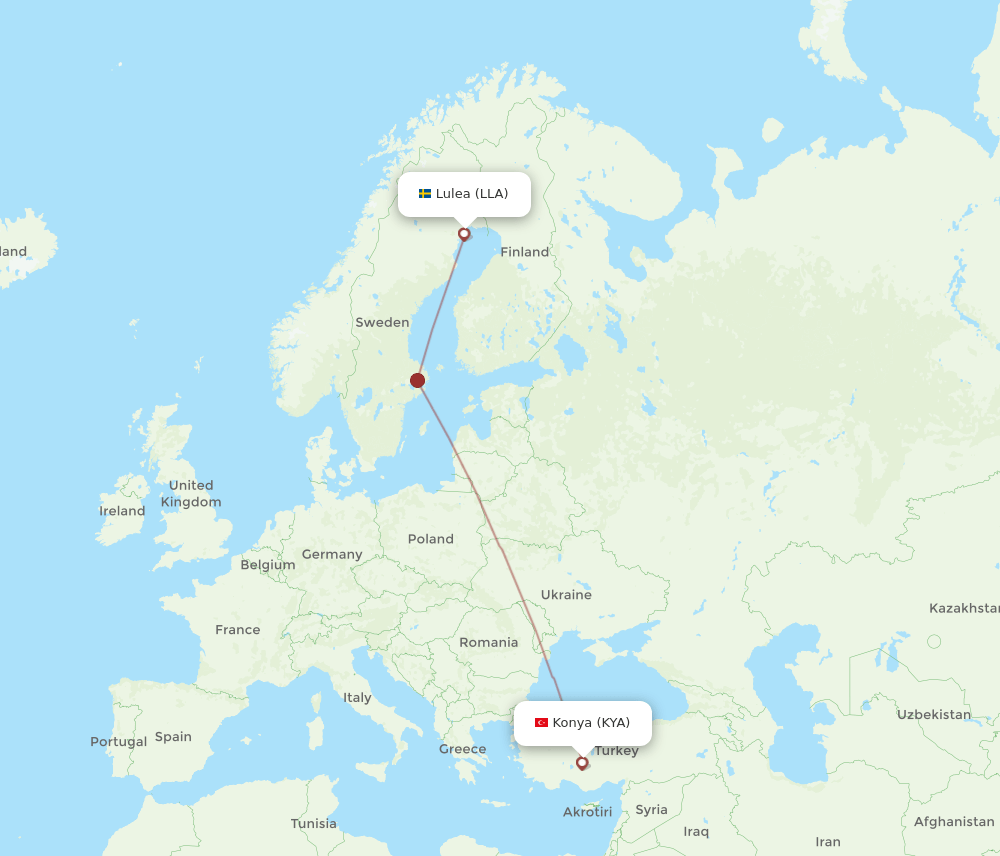 KYA to LLA flights and routes map