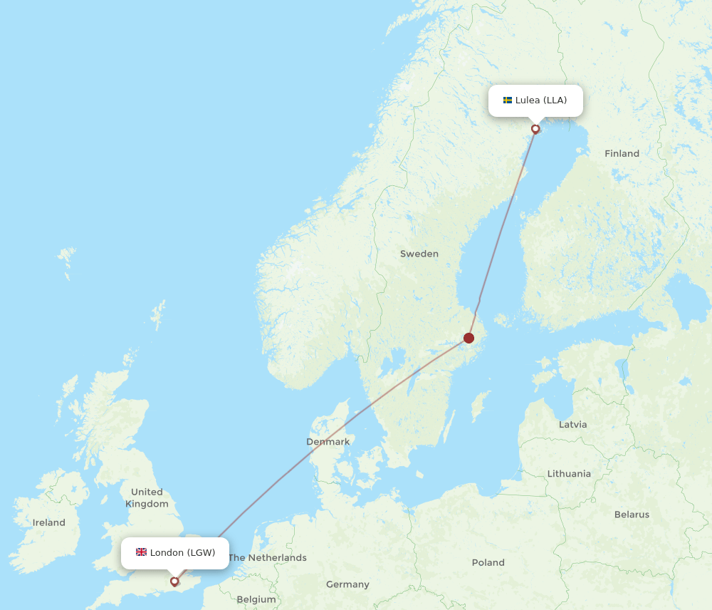 LLA to LGW flights and routes map