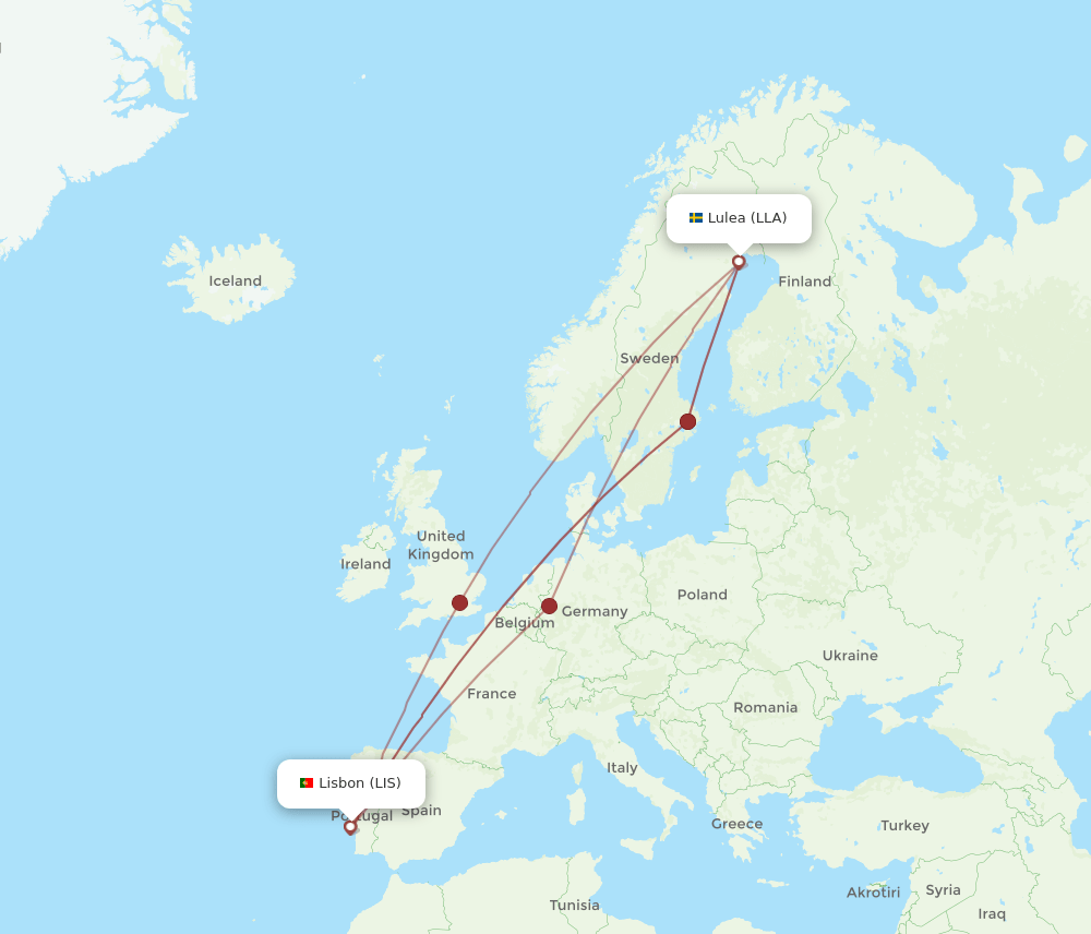 LLA to LIS flights and routes map
