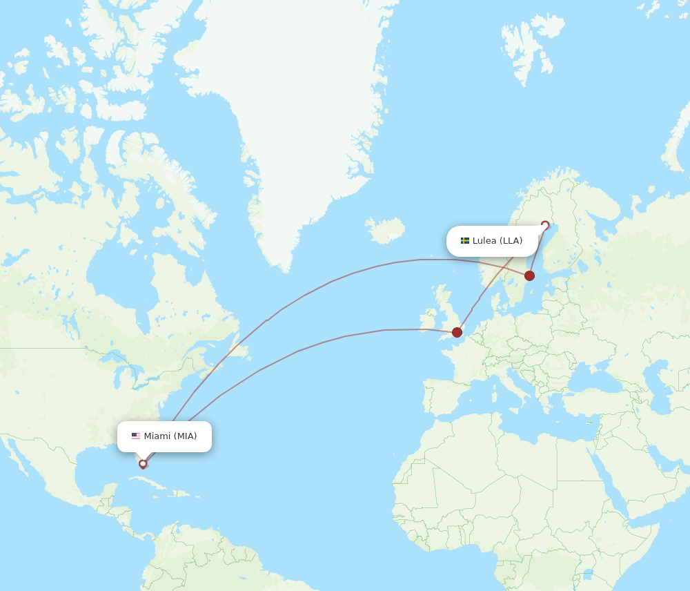 LLA to MIA flights and routes map