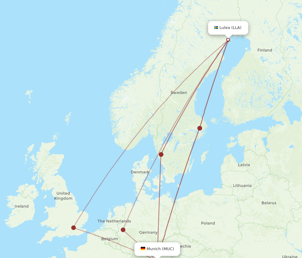 LLA to MUC flights and routes map