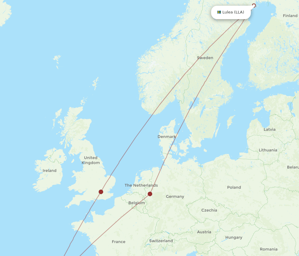 Porto - Lulea route map and flight paths