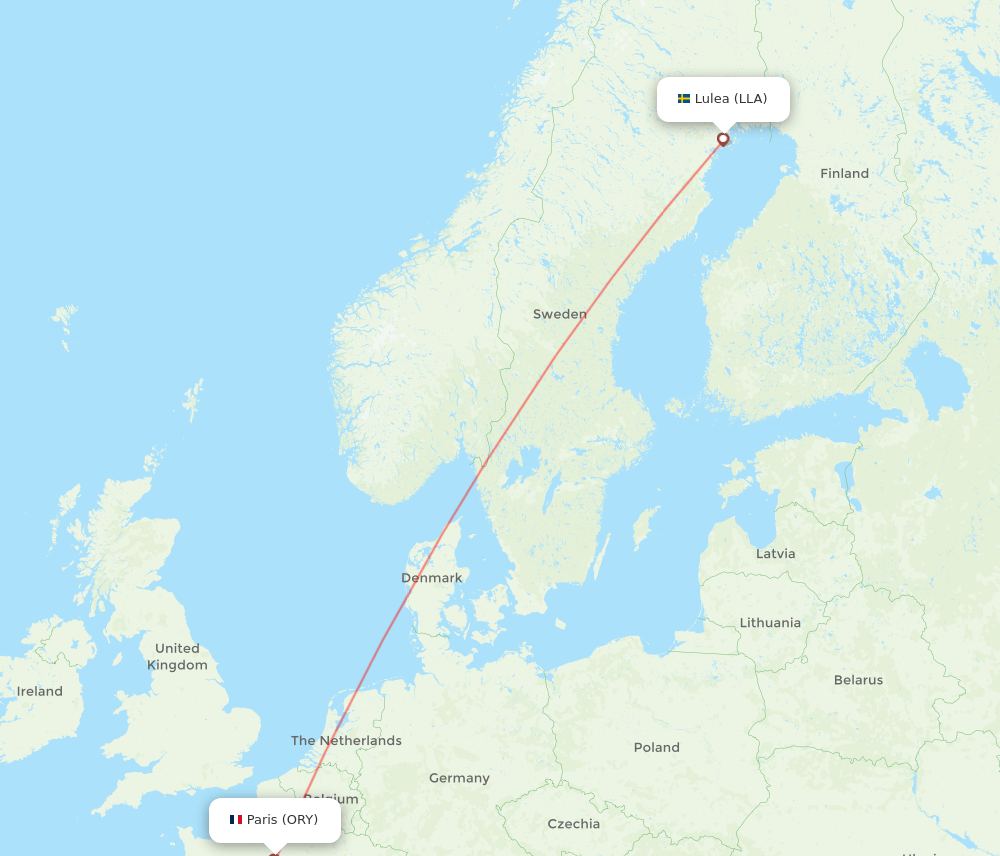 LLA to ORY flights and routes map