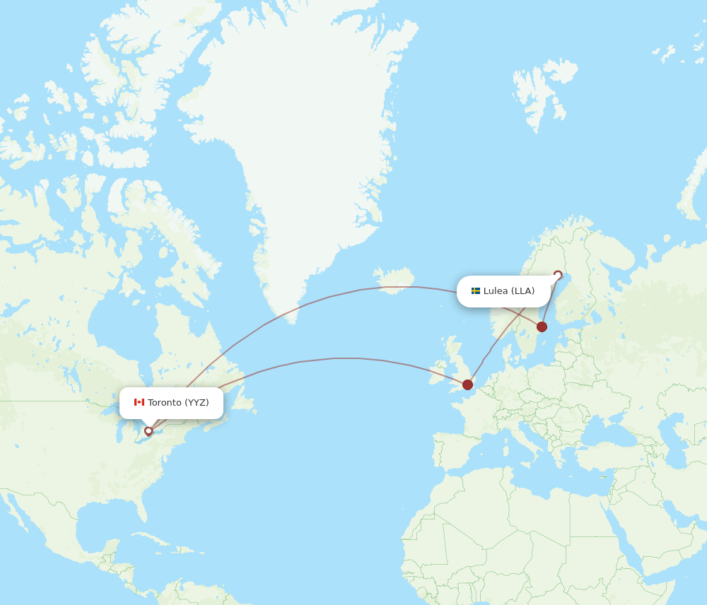 Toronto - Lulea route map and flight paths