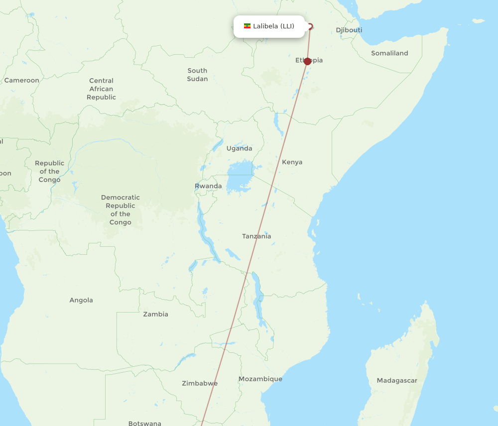 Johannesburg - Lalibela route map and flight paths