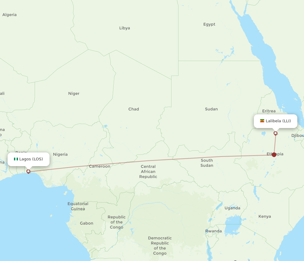 Lagos - Lalibela route map and flight paths