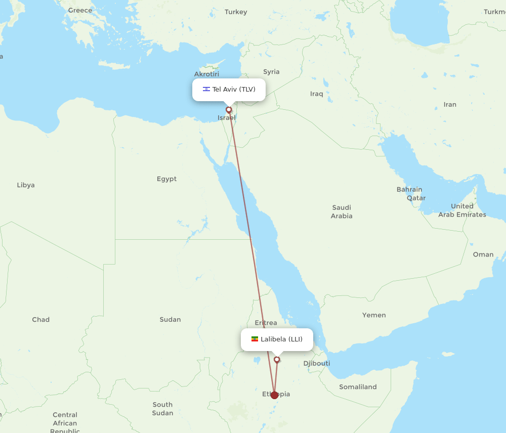 LLI to TLV flights and routes map