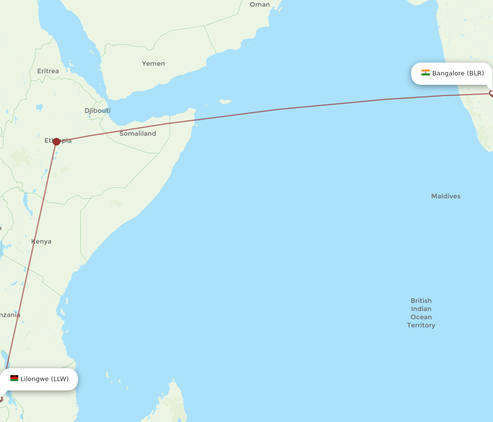 LLW-BLR flight routes