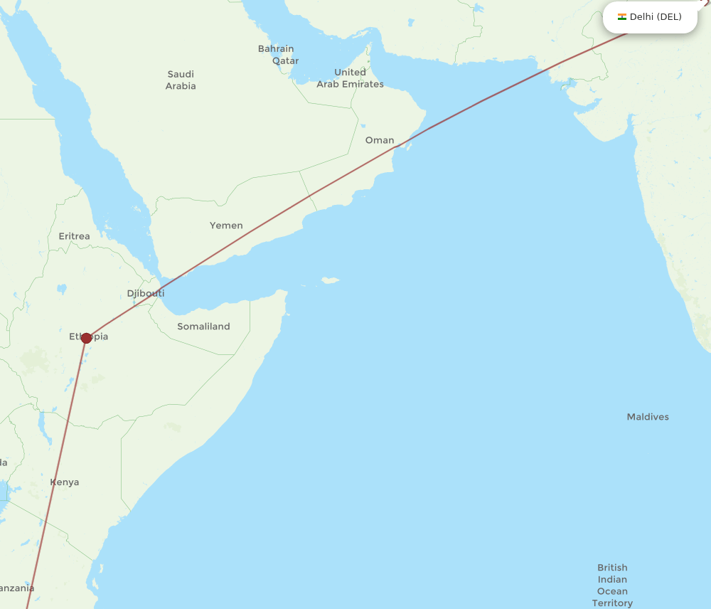 LLW to DEL flights and routes map