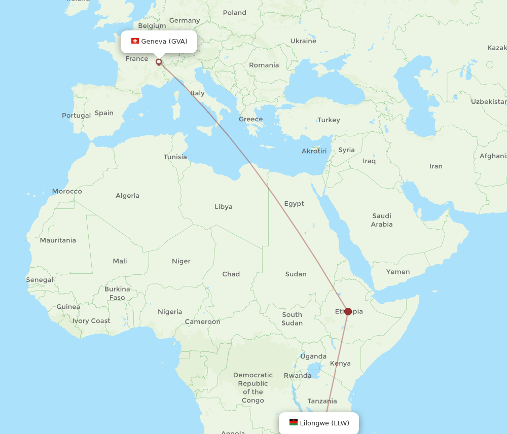 LLW-GVA flight routes
