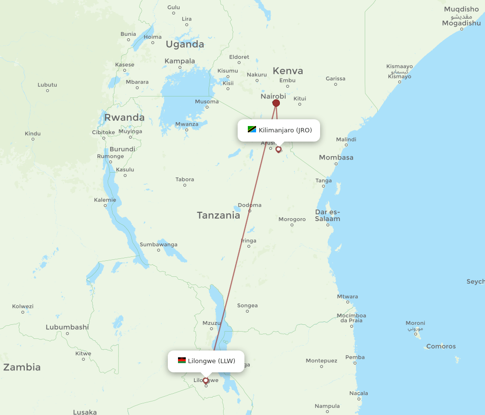 LLW-JRO flight routes