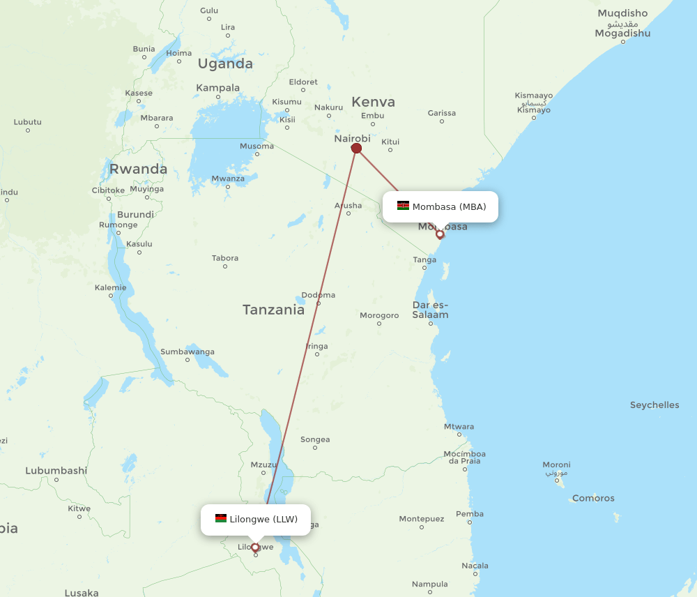 LLW-MBA flight routes