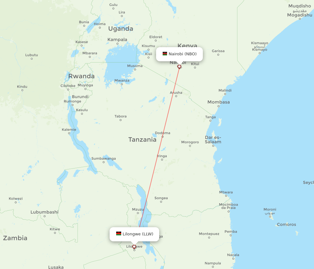 LLW-NBO flight routes
