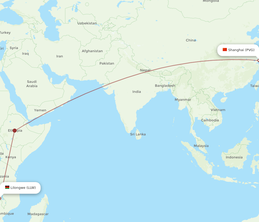 LLW-PVG flight routes
