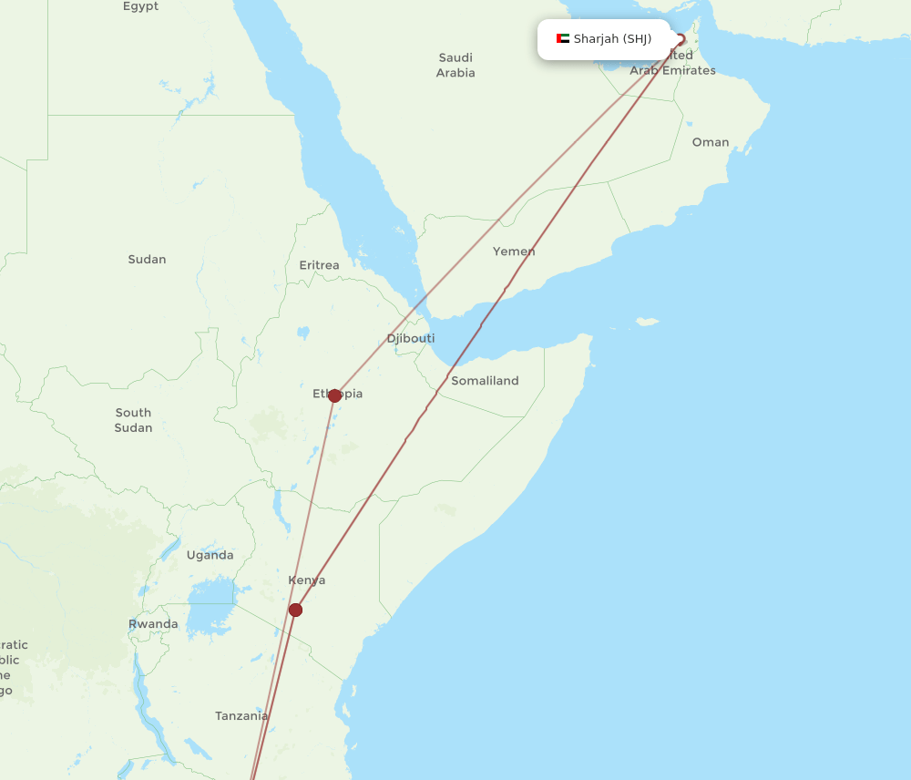 SHJ to LLW flights and routes map
