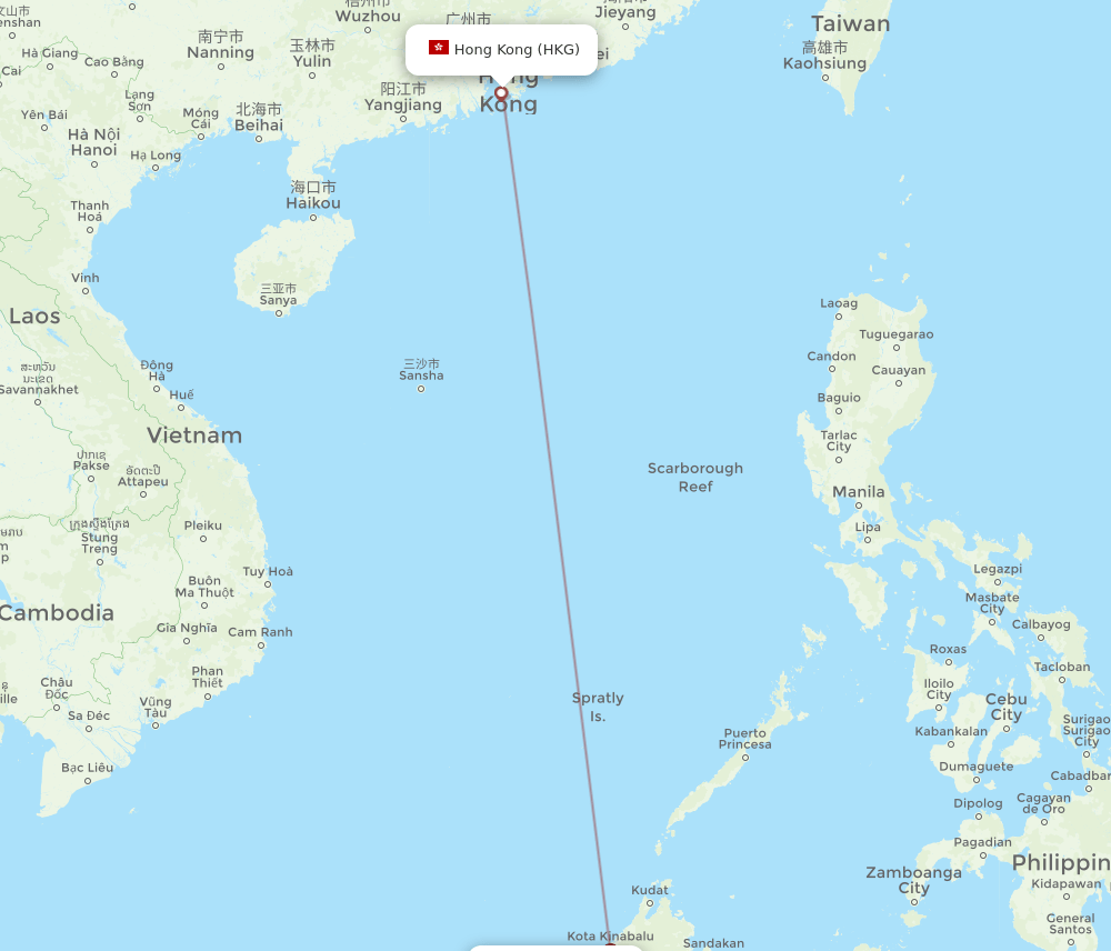 Limbang - Hong Kong route map and flight paths