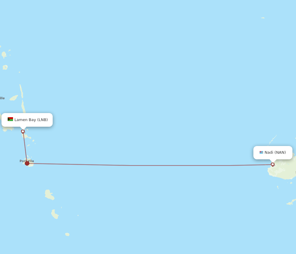 Nadi - Lamen Bay route map and flight paths