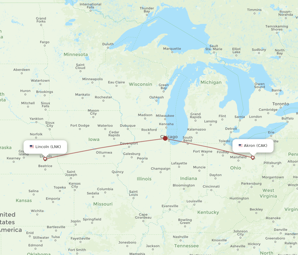 LNK to CAK flights and routes map