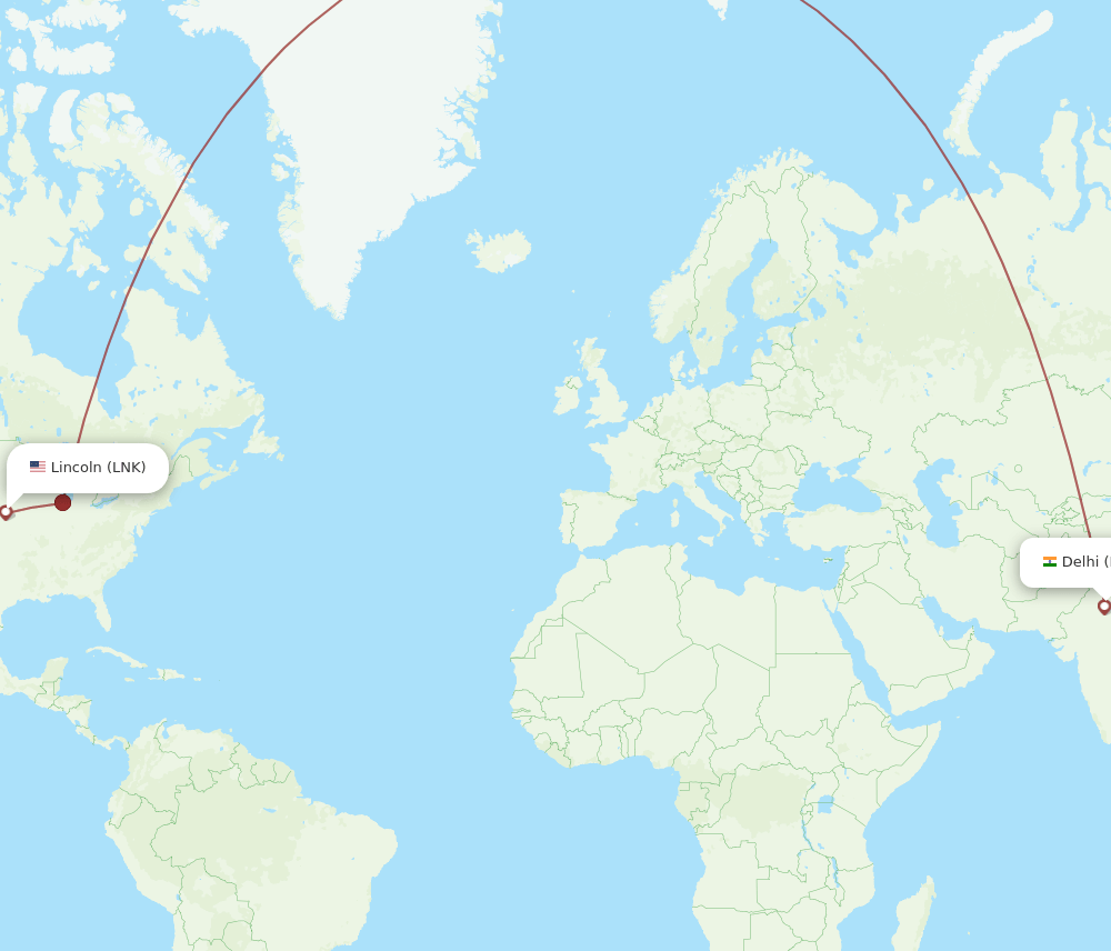 LNK-DEL flight routes