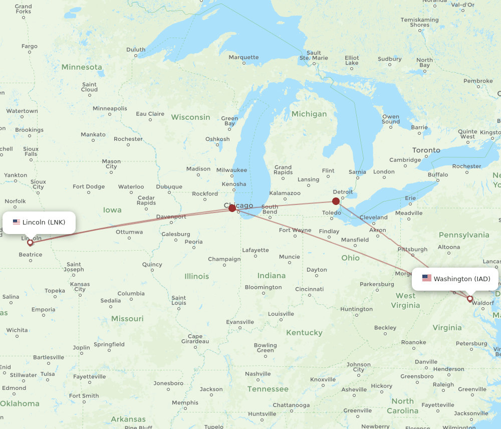 LNK-IAD flight routes