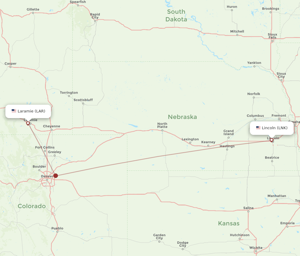 LNK-LAR flight routes