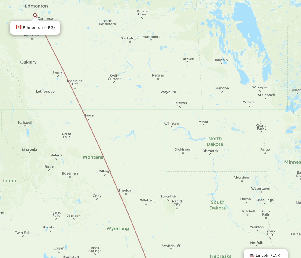 LNK-YEG flight routes