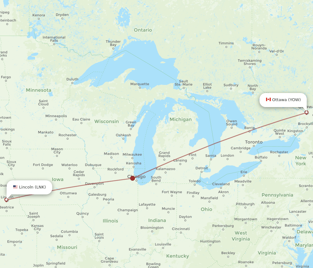 LNK-YOW flight routes
