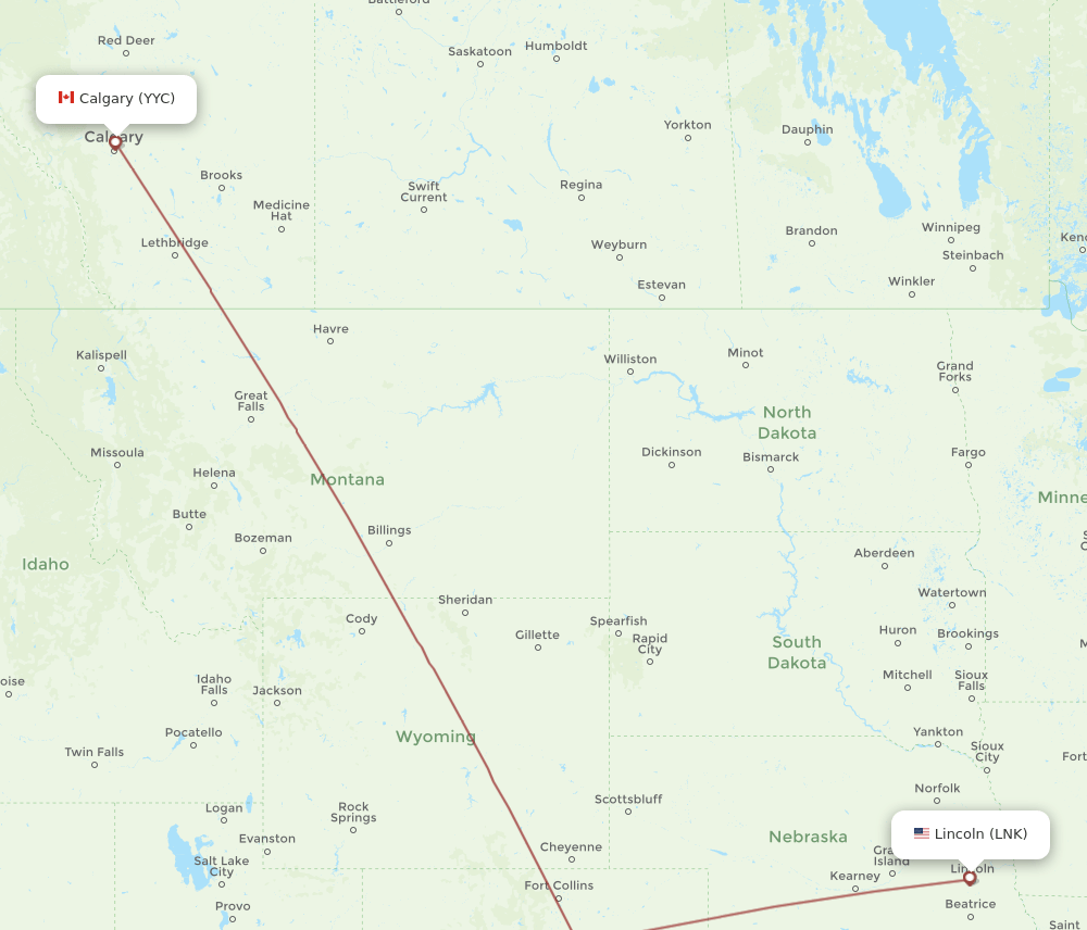 LNK-YYC flight routes