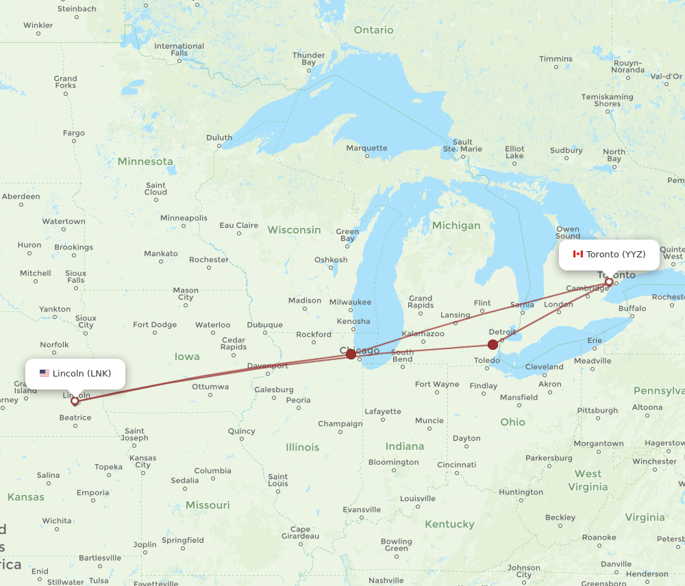LNK-YYZ flight routes