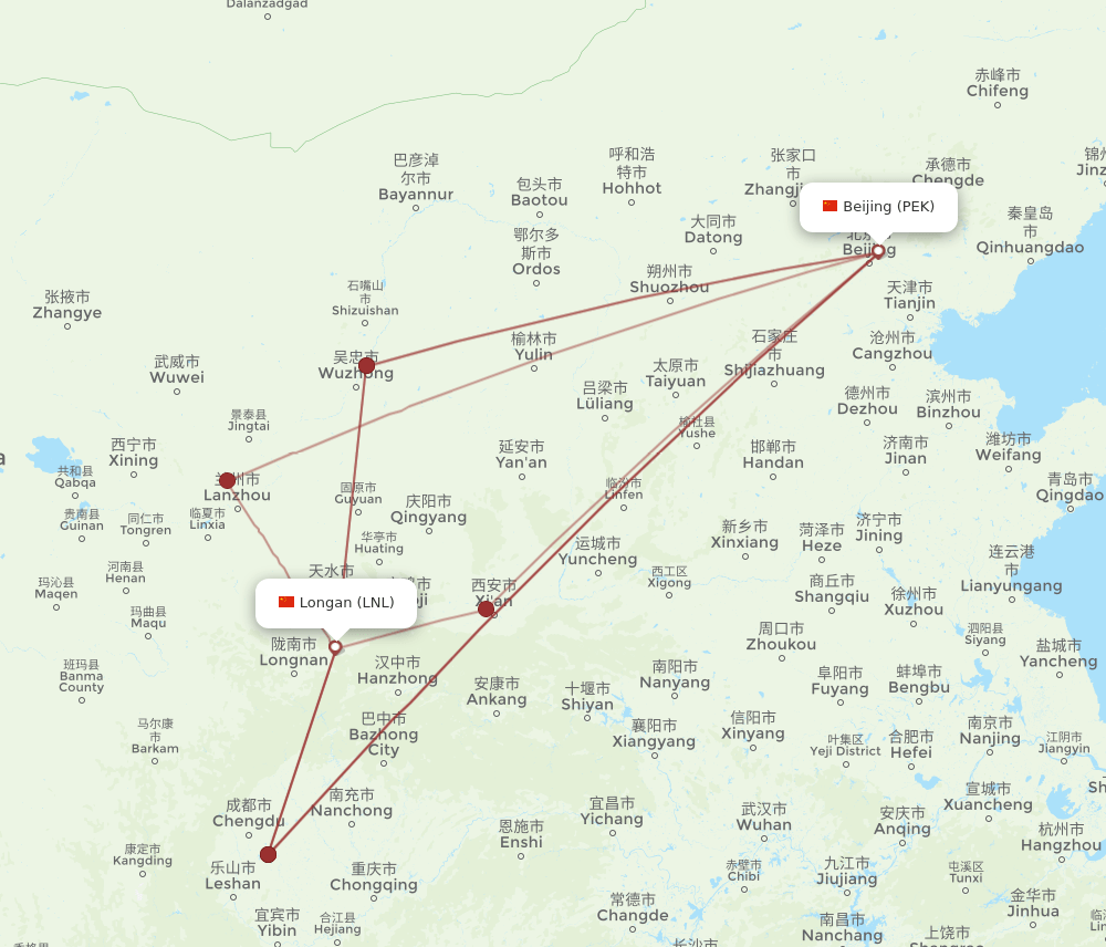 LNL-PEK flight routes