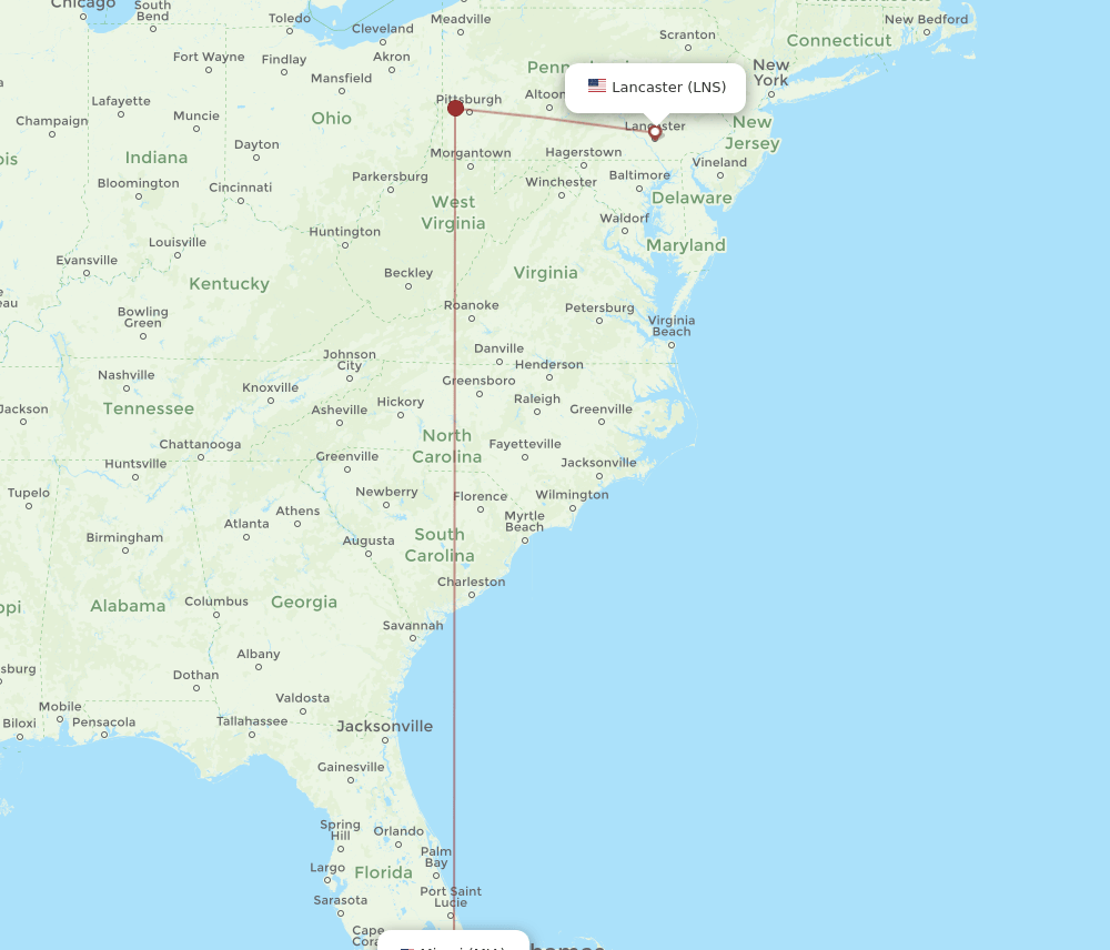 LNS to MIA flights and routes map