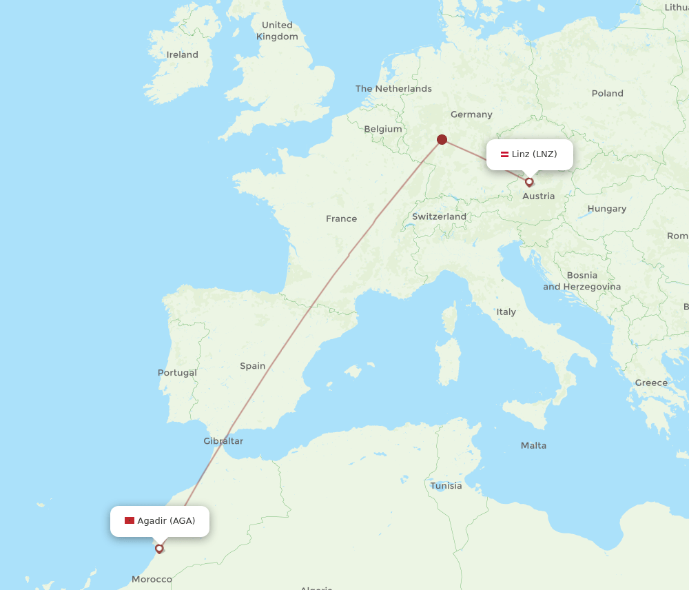 LNZ-AGA flight routes