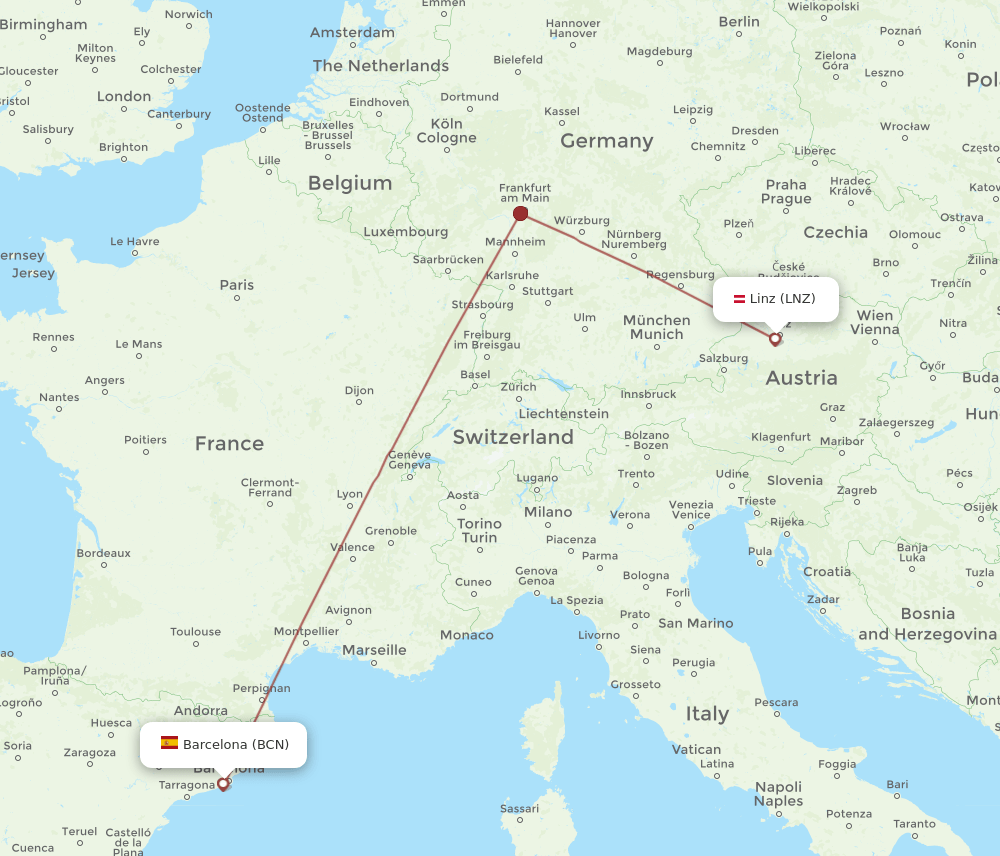LNZ-BCN flight routes