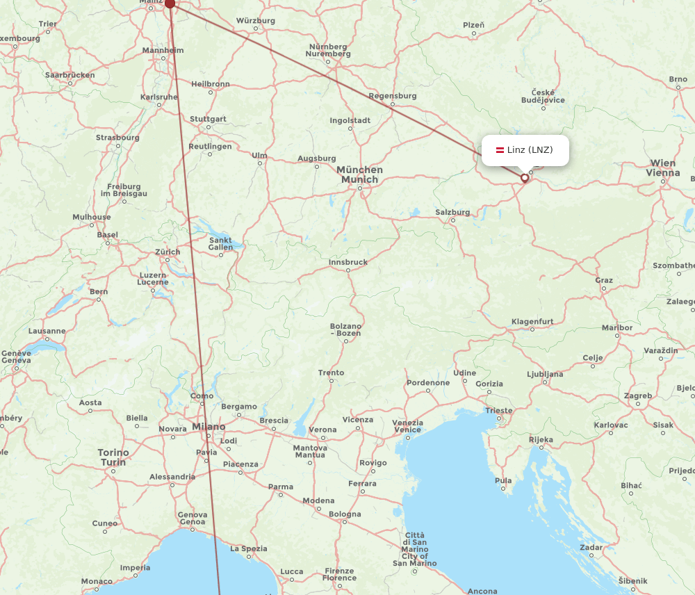 BIA to LNZ flights and routes map