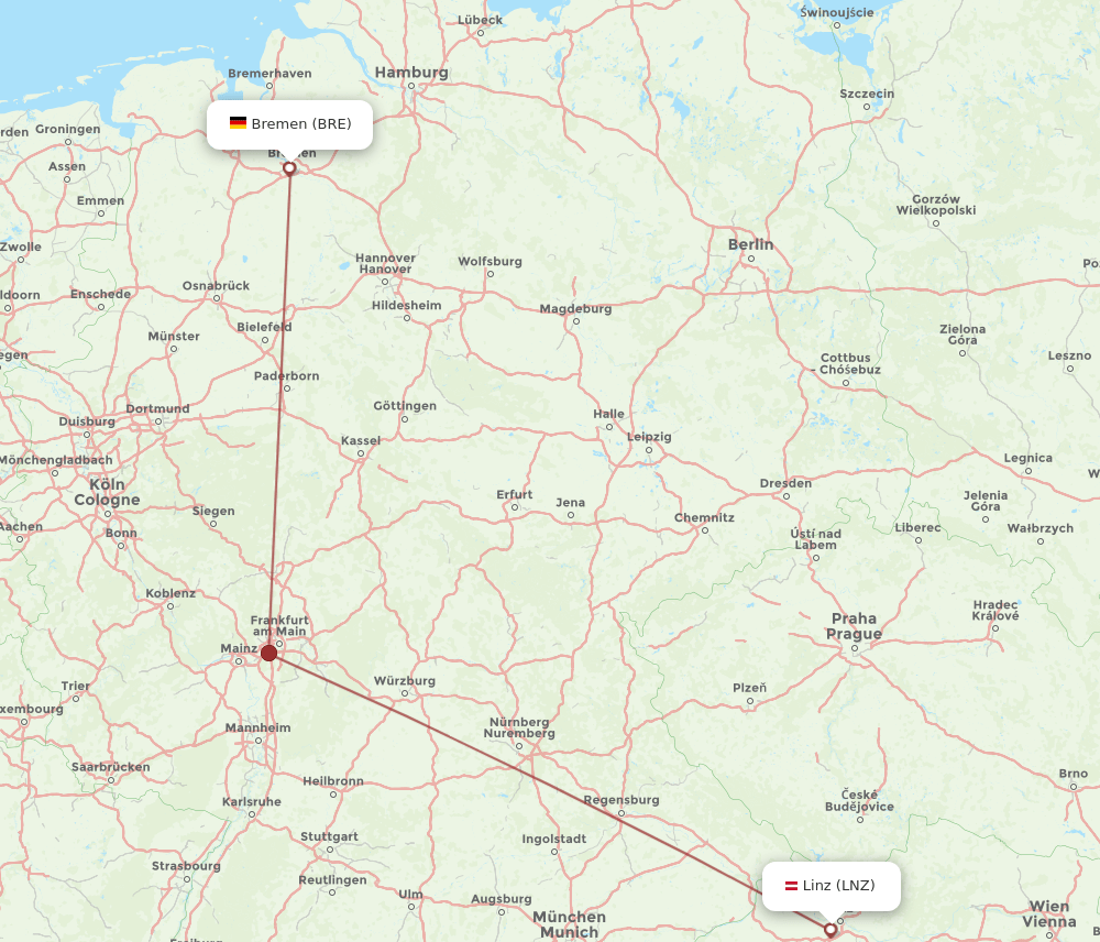 LNZ to BRE flights and routes map
