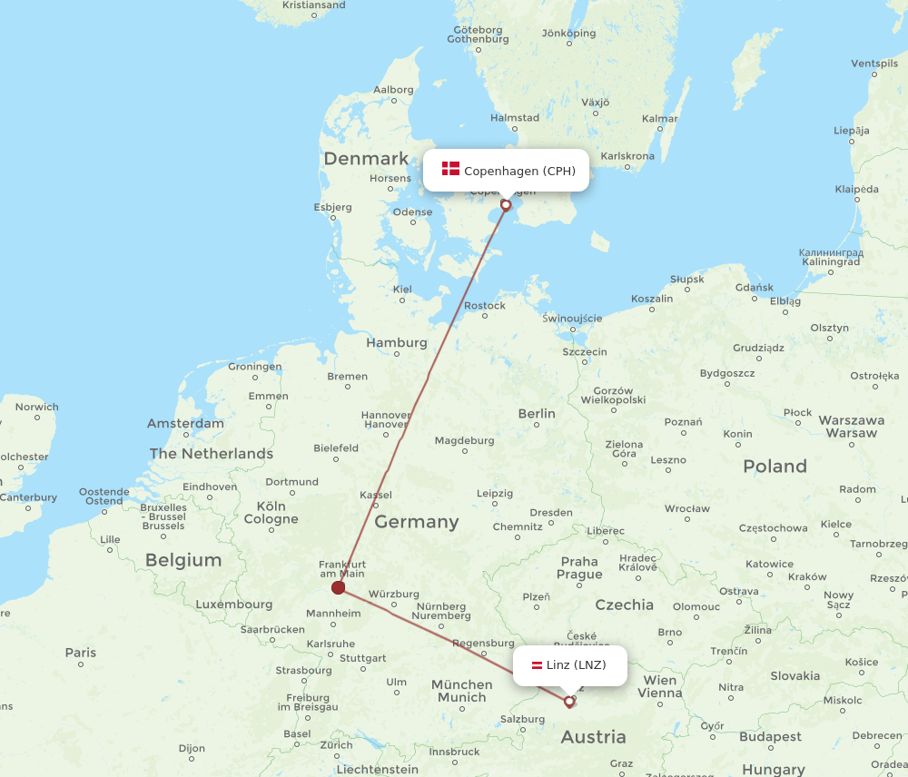 LNZ-CPH flight routes