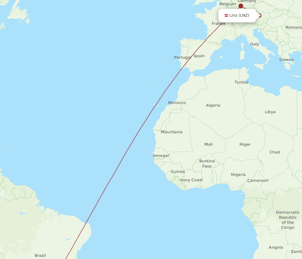 Linz - Curitiba route map and flight paths