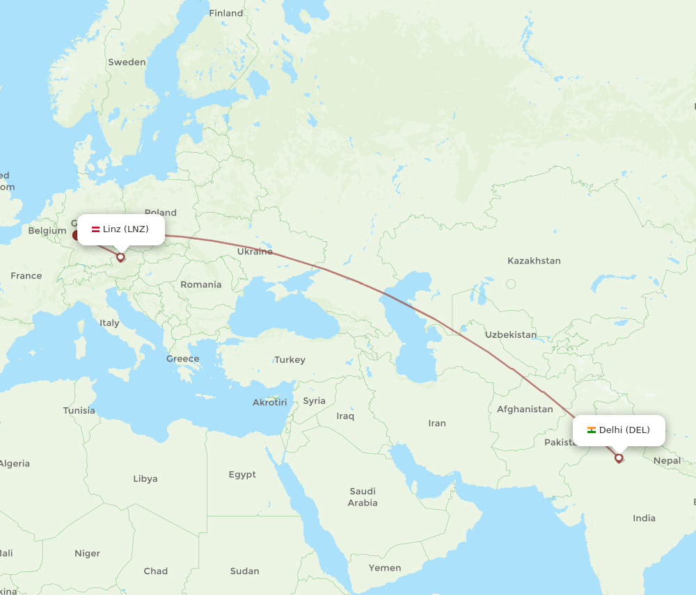 LNZ-DEL flight routes