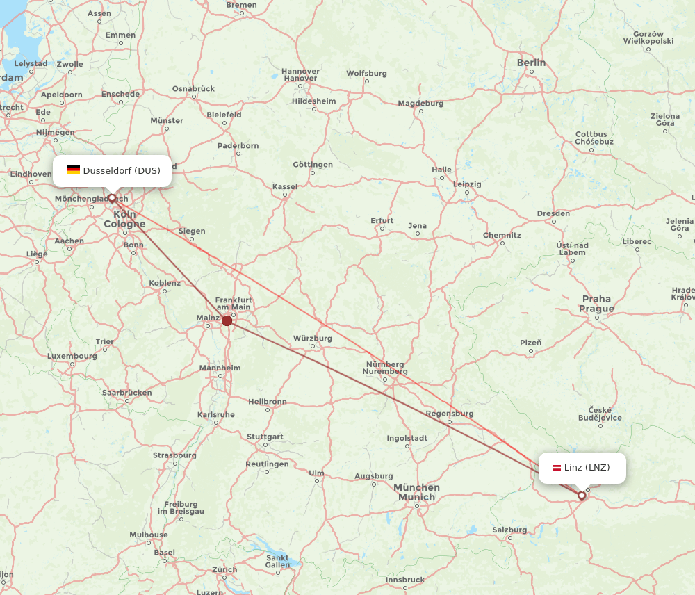 LNZ to DUS flights and routes map