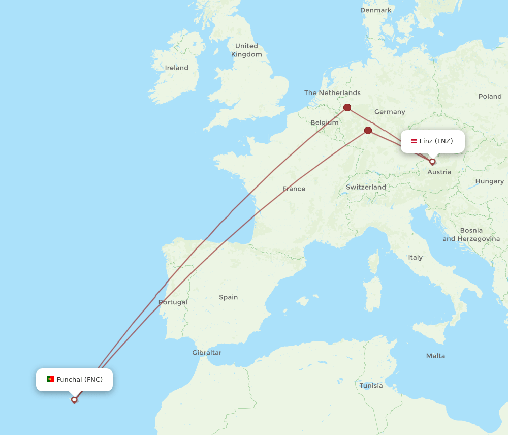 LNZ-FNC flight routes