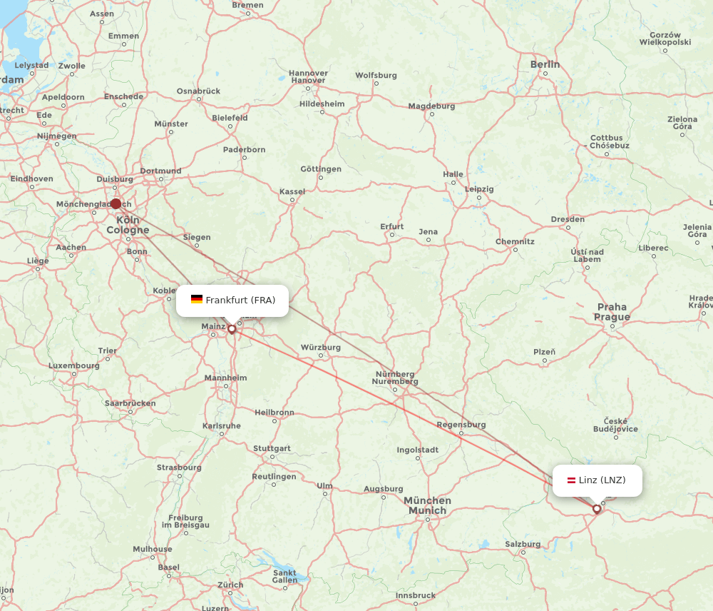 Linz - Frankfurt route map and flight paths